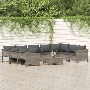 vidaXL, vidaXL 10-tlg. Garten-Lounge-Set mit Kissen Grau Poly Rattan