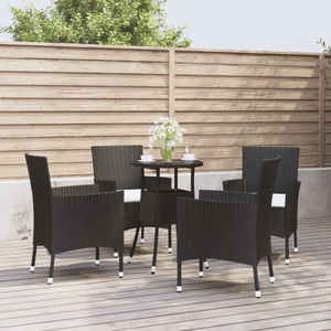 vidaXL, vidaXL 5-tlg. Garten-Bistro-Set mit Kissen Schwarz Poly Rattan, vidaXL 5-tlg. Garten-Bistro-Set mit Kissen Schwarz Poly Rattan