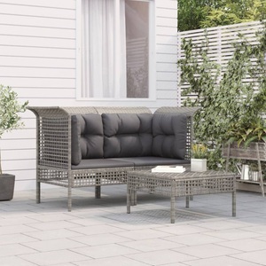 vidaXL, vidaXL 3-tlg. Garten-Lounge-Set mit Kissen Grau Poly Rattan