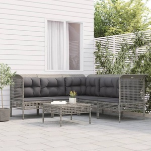 vidaXL, vidaXL 6-tlg. Garten-Lounge-Set mit Kissen Grau Poly Rattan