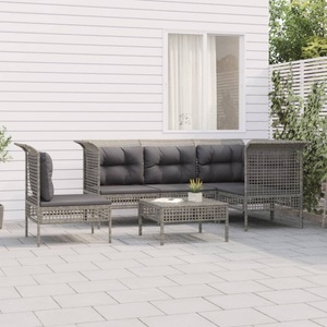 vidaXL, vidaXL 6-tlg. Garten-Lounge-Set mit Kissen Grau Poly Rattan
