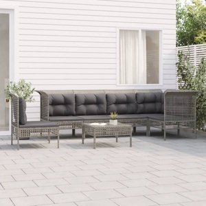 vidaXL, vidaXL 7-tlg. Garten-Lounge-Set mit Kissen Grau Poly Rattan