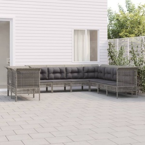vidaXL, vidaXL 9-tlg. Garten-Lounge-Set mit Kissen Grau Poly Rattan