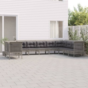 vidaXL, vidaXL 10-tlg. Garten-Lounge-Set mit Kissen Grau Poly Rattan
