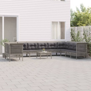 vidaXL, vidaXL 11-tlg. Garten-Lounge-Set mit Kissen Grau Poly Rattan