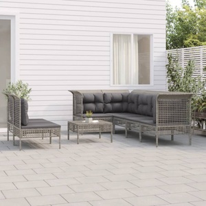 vidaXL, vidaXL 8-tlg. Garten-Lounge-Set mit Kissen Grau Poly Rattan, vidaXL 8-tlg. Garten-Lounge-Set mit Kissen Grau Poly Rattan