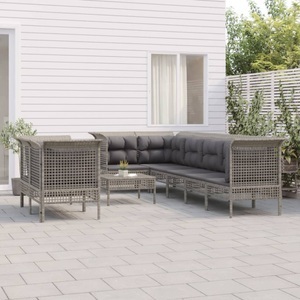 vidaXL, vidaXL 9-tlg. Garten-Lounge-Set mit Kissen Grau Poly Rattan