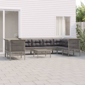 vidaXL, vidaXL 9-tlg. Garten-Lounge-Set mit Kissen Grau Poly Rattan