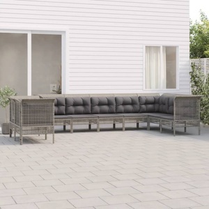 vidaXL, vidaXL 9-tlg. Garten-Lounge-Set mit Kissen Grau Poly Rattan