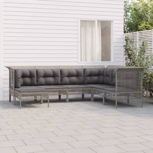 vidaXL, vidaXL 7-tlg. Garten-Lounge-Set mit Kissen Grau Poly Rattan, vidaXL 7-tlg. Garten-Lounge-Set mit Kissen Grau Poly Rattan
