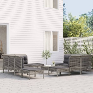 vidaXL, vidaXL 11-tlg. Garten-Lounge-Set mit Kissen Grau Poly Rattan, 