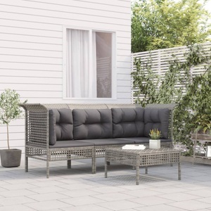 vidaXL, vidaXL 4-tlg. Garten-Lounge-Set mit Kissen Grau Poly Rattan