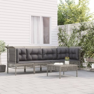 vidaXL, vidaXL 5-tlg. Garten-Lounge-Set mit Kissen Grau Poly Rattan, vidaXL 5-tlg. Garten-Lounge-Set mit Kissen Grau Poly Rattan