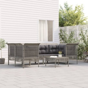 vidaXL, vidaXL 7-tlg. Garten-Lounge-Set mit Kissen Grau Poly Rattan