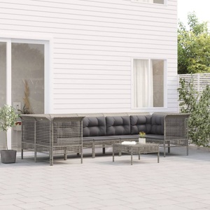 vidaXL, vidaXL 8-tlg. Garten-Lounge-Set mit Kissen Grau Poly Rattan