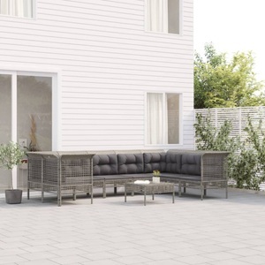 vidaXL, vidaXL 9-tlg. Garten-Lounge-Set mit Kissen Grau Poly Rattan