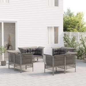 vidaXL, vidaXL 8-tlg. Garten-Lounge-Set mit Kissen Grau Poly Rattan
