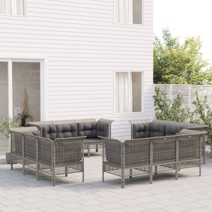 vidaXL, vidaXL 12-tlg. Garten-Lounge-Set mit Kissen Grau Poly Rattan