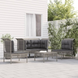 vidaXL, vidaXL 5-tlg. Garten-Lounge-Set mit Kissen Grau Poly Rattan
