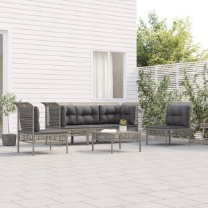vidaXL, vidaXL 6-tlg. Garten-Lounge-Set mit Kissen Grau Poly Rattan