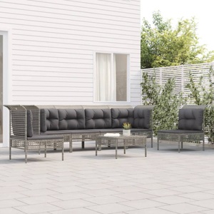 vidaXL, vidaXL 7-tlg. Garten-Lounge-Set mit Kissen Grau Poly Rattan, 