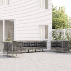 vidaXL, vidaXL 8-tlg. Garten-Lounge-Set mit Kissen Grau Poly Rattan