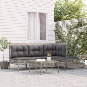 vidaXL, vidaXL 5-tlg. Garten-Lounge-Set mit Kissen Grau Poly Rattan, 