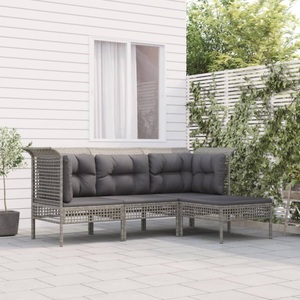 vidaXL, vidaXL 4-tlg. Garten-Lounge-Set mit Kissen Grau Poly Rattan