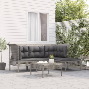vidaXL, vidaXL 5-tlg. Garten-Lounge-Set mit Kissen Grau Poly Rattan, vidaXL 5-tlg. Garten-Lounge-Set mit Kissen Grau Poly Rattan