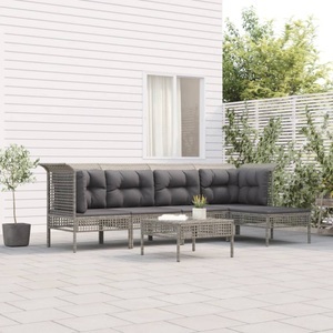 vidaXL, vidaXL 6-tlg. Garten-Lounge-Set mit Kissen Grau Poly Rattan, vidaXL 6-tlg. Garten-Lounge-Set mit Kissen Grau Poly Rattan