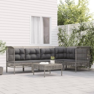 vidaXL, vidaXL 6-tlg. Garten-Lounge-Set mit Kissen Grau Poly Rattan