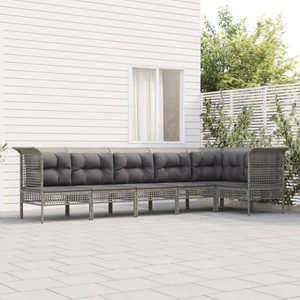 vidaXL, vidaXL 6-tlg. Garten-Lounge-Set mit Kissen Grau Poly Rattan