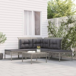 vidaXL, vidaXL 6-tlg. Garten-Lounge-Set mit Kissen Grau Poly Rattan, 