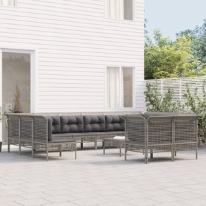 vidaXL, vidaXL 12-tlg. Garten-Lounge-Set mit Kissen Grau Poly Rattan, 