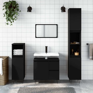 vidaXL, vidaXL Badschrank Schwarz 65x33x60 cm Holzwerkstoff, vidaXL Badschrank Schwarz 65x33x60 cm Holzwerkstoff