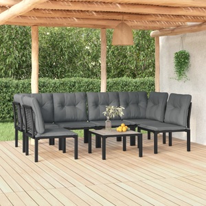 vidaXL, vidaXL 7-tlg. Garten-Lounge-Set Schwarz und Grau Poly Rattan, vidaXL 7-tlg. Garten-Lounge-Set Schwarz und Grau Poly Rattan