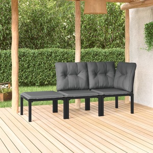 vidaXL, vidaXL 3-tlg. Garten-Lounge-Set Schwarz und Grau Poly Rattan, vidaXL 3-tlg. Garten-Lounge-Set Schwarz und Grau Poly Rattan