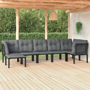 vidaXL, vidaXL 7-tlg. Garten-Lounge-Set Schwarz und Grau Poly Rattan, vidaXL 7-tlg. Garten-Lounge-Set Schwarz und Grau Poly Rattan