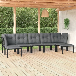 vidaXL, vidaXL 7-tlg. Garten-Lounge-Set Schwarz und Grau Poly Rattan, vidaXL 7-tlg. Garten-Lounge-Set Schwarz und Grau Poly Rattan