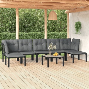 vidaXL, vidaXL 8-tlg. Garten-Lounge-Set Schwarz und Grau Poly Rattan