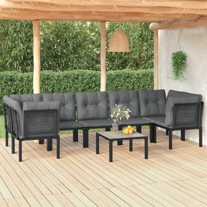 vidaXL, vidaXL 8-tlg. Garten-Lounge-Set Schwarz und Grau Poly Rattan, vidaXL 8-tlg. Garten-Lounge-Set Schwarz und Grau Poly Rattan