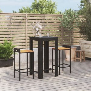 vidaXL, vidaXL 3-tlg. Gartenbar-Set Schwarz Poly Rattan & Massivholz Akazie, 