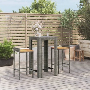 vidaXL, vidaXL 3-tlg. Gartenbar-Set Grau Poly Rattan & Massivholz Akazie