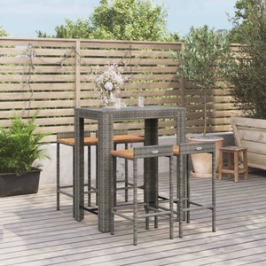vidaXL, vidaXL 5-tlg. Gartenbar-Set Grau Poly Rattan & Massivholz Akazie