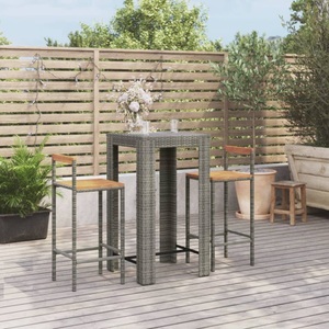 vidaXL, vidaXL 3-tlg. Gartenbar-Set Grau Poly Rattan & Massivholz Akazie