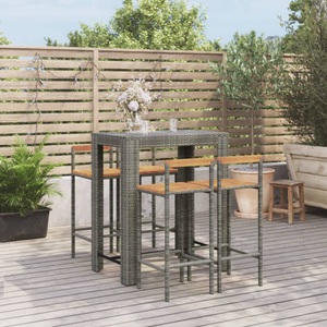 vidaXL, vidaXL 5-tlg. Gartenbar-Set Grau Poly Rattan & Massivholz Akazie