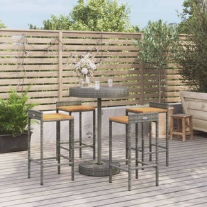 vidaXL, vidaXL 5-tlg. Gartenbar-Set Grau Poly Rattan & Massivholz Akazie