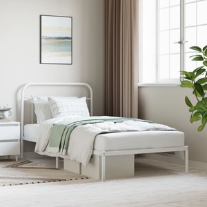 vidaXL, vidaXL Bettgestell mit Kopfteil Metall Weiß 107x203 cm, vidaXL Bettgestell mit Kopfteil Metall Weiß 107x203 cm