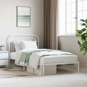 vidaXL, vidaXL Bettgestell mit Kopfteil Metall Weiß 107x203 cm