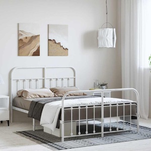 vidaXL, vidaXL Bettgestell mit Kopf- und Fußteil Metall Weiß 135x190 cm